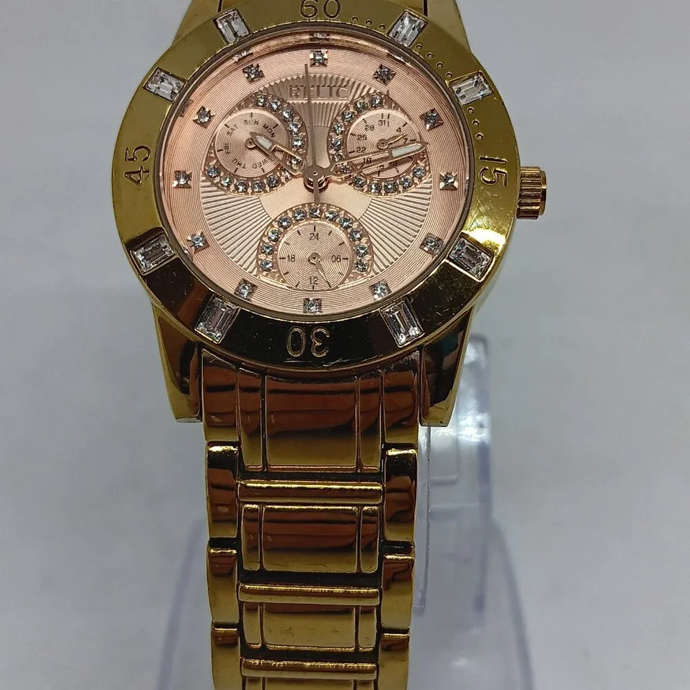Relic ZR15668 Women's 34mm Gold Tone Multifunction Crystal Accent Watch